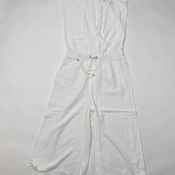 Eileen Fisher Crepe Wide-Leg Jumpsuit Crop V-neck Lightweight Tencel Women XXS - Picture 3 of 12